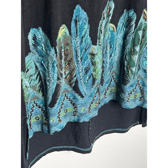 Double-D Ranch Handpainted Beaded Cotton Western Tunic Black/Blue Small - Picture 5 of 9